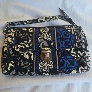 Vera Bradley Canterbury Cobalt Blue/Black/Gray/White Pushlock Wallet/Wristlet